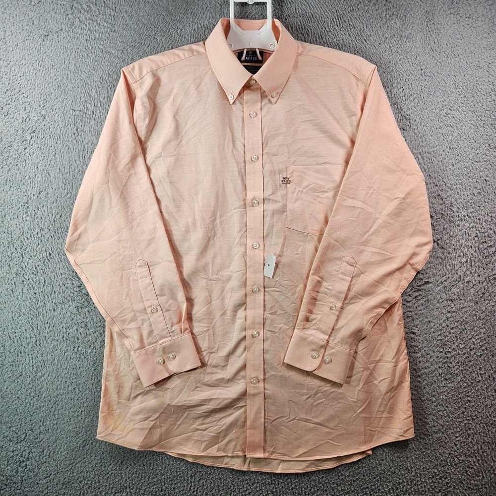 New - Stafford Dress Shirt Men 16.5 32-33 Button Up Long‎ Sleeve Light Orange